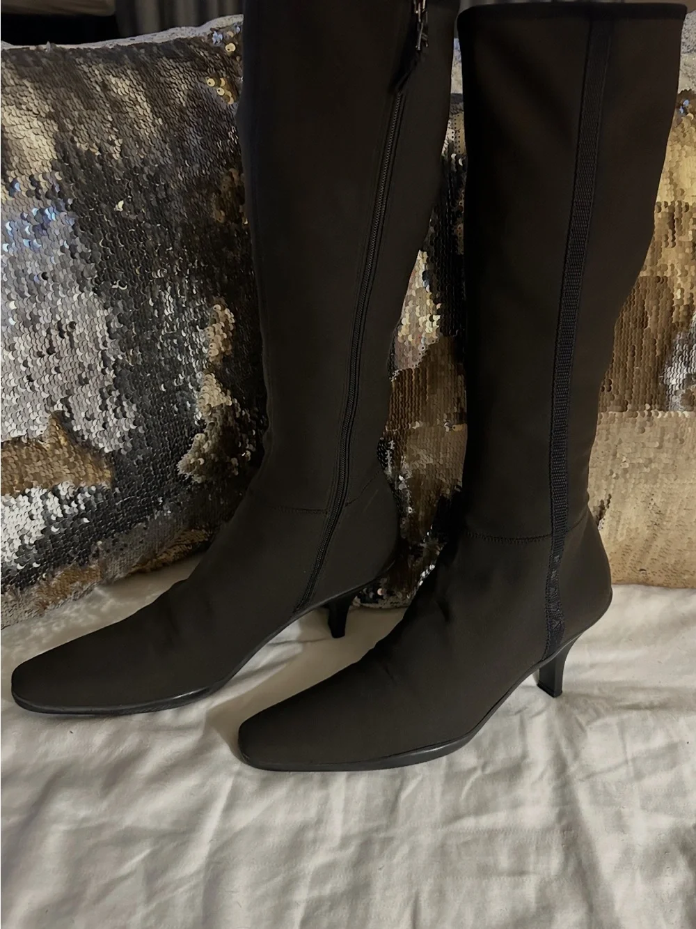 Prada Black Stretch Over-the-Knee Kitten Heel Boots